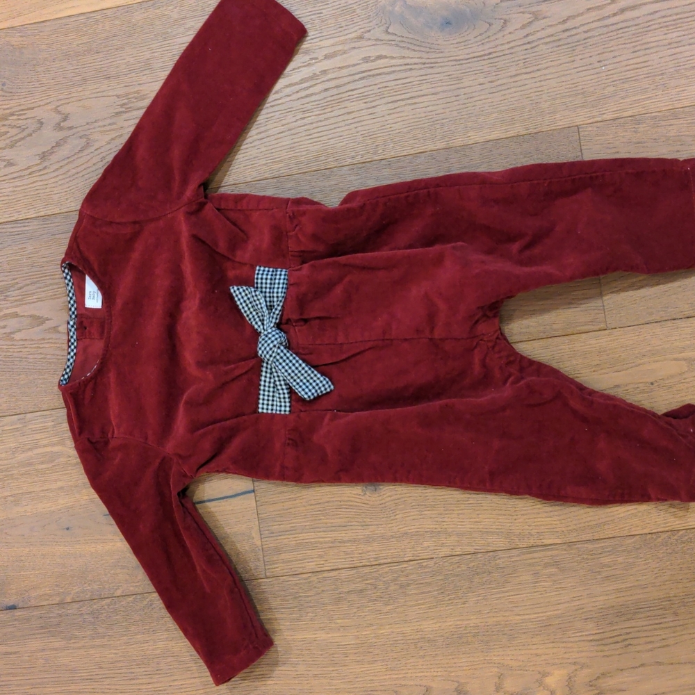 Zara velvet red one piece romper and plaid bow